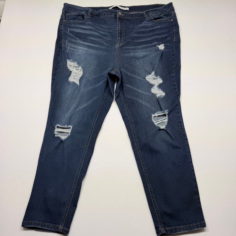 Tinseltown 24W Distressed Skinny Jeans Dark Wash Destroyed Plus Size